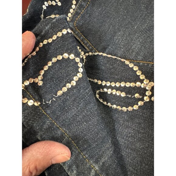 Spiegel Embellished Silver Sequined Swirl Denim Bootcut Flare Jeans Size 6 - Picture 10 of 10
